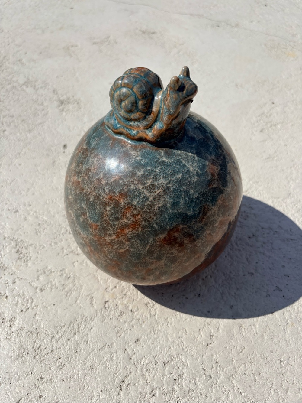Handmade Drip Glazed Ceramic Snail Garden Sphere | Artisan Yard Decor | 9" Tall - Picture 8 of 9